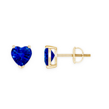 14K Solid Gold Solitaire Heart Blue Saffire Earrings Stud - Triple C Diamond's