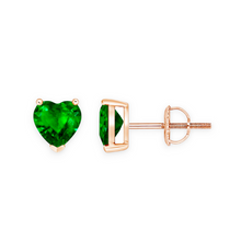 14K Solid Gold Solitaire Heart Green Emerald Earrings Stud - Triple C Diamond's