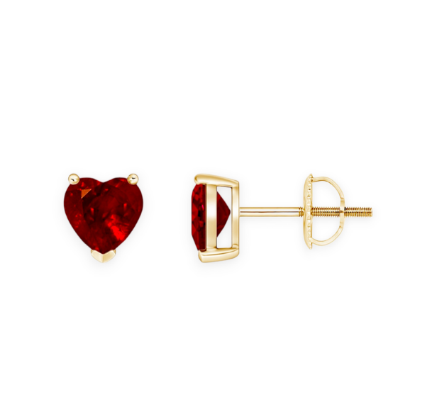 14K Solid Gold Solitaire Heart Ruby Earrings Stud - Triple C Diamond's