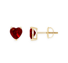14K Solid Gold Solitaire Heart Ruby Earrings Stud - Triple C Diamond's