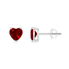 14K Solid Gold Solitaire Heart Ruby Earrings Stud - Triple C Diamond's
