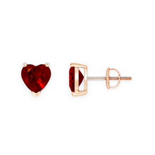14K Solid Gold Solitaire Heart Ruby Earrings Stud - Triple C Diamond's