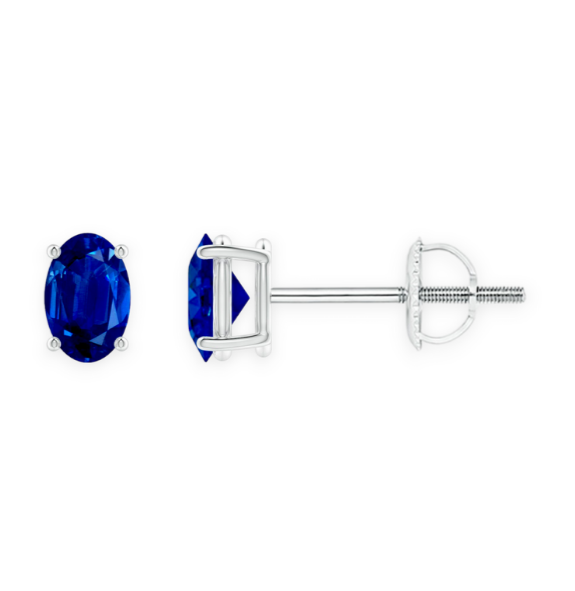 14K Solid Gold Solitaire Oval Blue Sapphire Earrings Stud - Triple C Diamond's