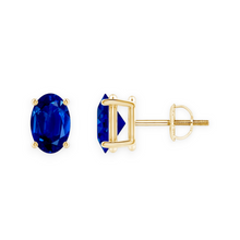 14K Solid Gold Solitaire Oval Blue Sapphire Earrings Stud - Triple C Diamond's