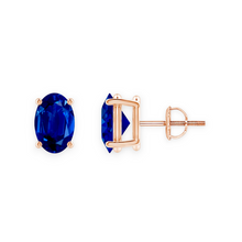 14K Solid Gold Solitaire Oval Blue Sapphire Earrings Stud - Triple C Diamond's