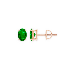 14K Solid Gold Solitaire Oval Green Emerald Earrings Stud - Triple C Diamond's