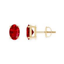 14K Solid Gold Solitaire Oval Ruby Earrings Stud - Triple C Diamond's