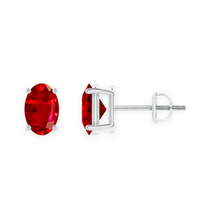 14K Solid Gold Solitaire Oval Ruby Earrings Stud - Triple C Diamond's
