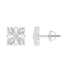 14K Solid Gold Square Floral Diamond Earrings - Triple C Diamond's