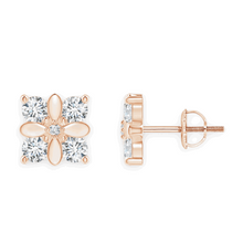 14K Solid Gold Square Floral Diamond Earrings - Triple C Diamond's