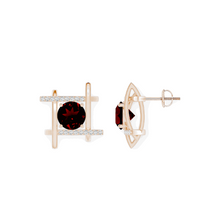 14K Solid Gold Square Ruby Diamond Earrings - Triple C Diamond's