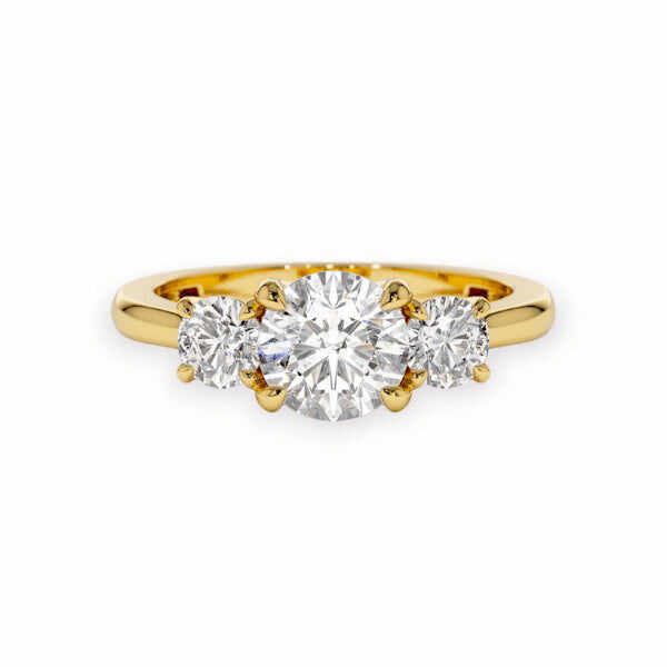 14K Solid Gold Three Round Cut Diamond Ring - IGI Certified - Triple C Diamond's