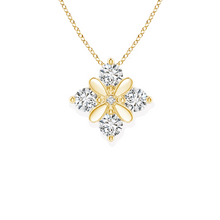 14K Solid Gold four Floral Diamond Necklace - Triple C Diamond's