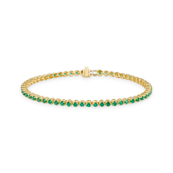 14K Solid Yellow Gold Round Green Emerald Tennis Bracelet - Triple C Diamond's