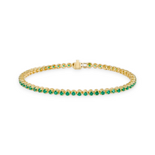14K Solid Yellow Gold Round Green Emerald Tennis Bracelet - Triple C Diamond's