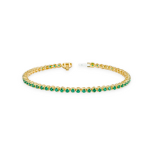 14K Solid Yellow Gold Round Green Emerald Tennis Bracelet - Triple C Diamond's