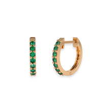 Rose gold emerald hoop earrings