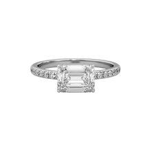 Classic Emerald Cut Sideways Pave Band 14K Solid Gold Diamond Ring