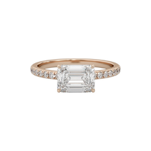 Classic Emerald Cut Sideways Pave Band 14K Solid Gold Diamond Ring