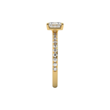 Classic Emerald Cut Sideways Pave Band 14K Solid Gold Diamond Ring