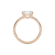 Classic Emerald Cut Sideways Pave Band 14K Solid Gold Diamond Ring