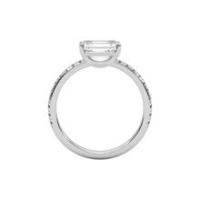 Classic Emerald Cut Sideways Pave Band 14K Solid Gold Diamond Ring