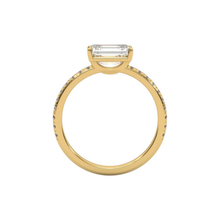 Classic Emerald Cut Sideways Pave Band 14K Solid Gold Diamond Ring