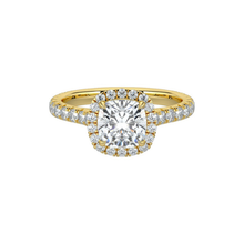 Timeless Cushion Cut Single Halo Pave Band 14K Solid Gold Engagement Ring
