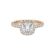 Timeless Cushion Cut Single Halo Pave Band 14K Solid Gold Engagement Ring