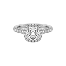 Timeless Cushion Cut Single Halo Pave Band 14K Solid Gold Engagement Ring