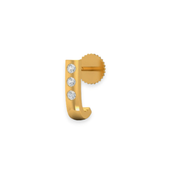 18K Solid Gold 3 Stone Diamond Nose Pin for Women Triple C Diamond's 18K 