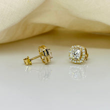 Cushion Cut Halo 14K Solid Gold Diamond Earrings Set for Women