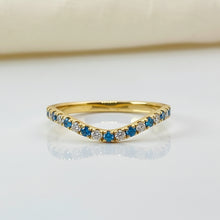 Curved Pave Aquamarine Birthstone 14K Solid Gold Diamond Ring Band