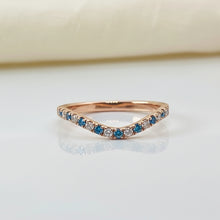 Curved Pave Aquamarine Birthstone 14K Solid Gold Diamond Ring Band