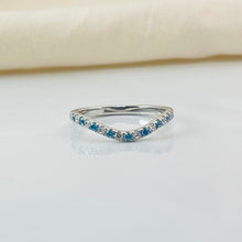 Curved Pave Aquamarine Birthstone 14K Solid Gold Diamond Ring Band