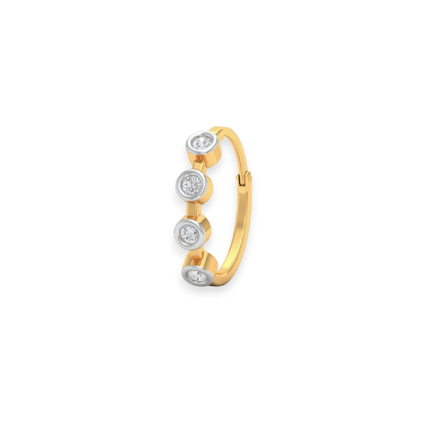 14K / 18K Solid Gold Four Bezel Setting Diamond Nose Ring