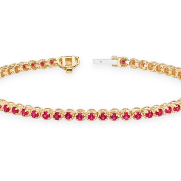 14K Solid Yellow Gold Classic Design With Ruby Tennis Bracelet