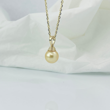 14K Solid Gold Golden South Sea Pearl Pendant – AAA Lustrous 9 MM Statement Piece
