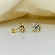Cushion Cut Halo 14K Solid Gold Diamond Earrings Set for Women