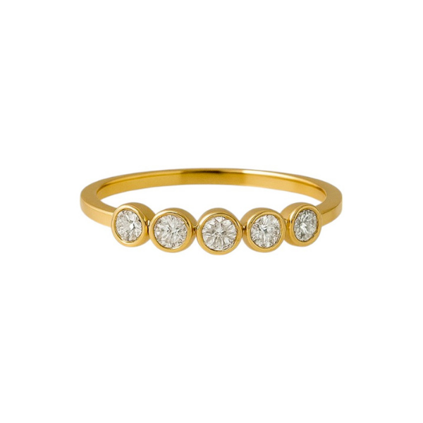 14K Solid Gold Bezel Setting 5 Diamond Ring for Everyday Wear