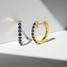 14K Solid Gold Blue Saffire Hoop Earrings for Women