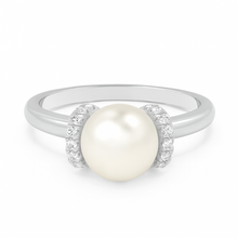 9.00 mm White South Sea Pearl 14K Solid Gold Statement Pearl and Diamond Ring