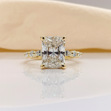 Elegant Radiant Cut Hidden Halo Marquise Band 14K Solid Gold Diamond Engagement Ring 2 to 4 Carat