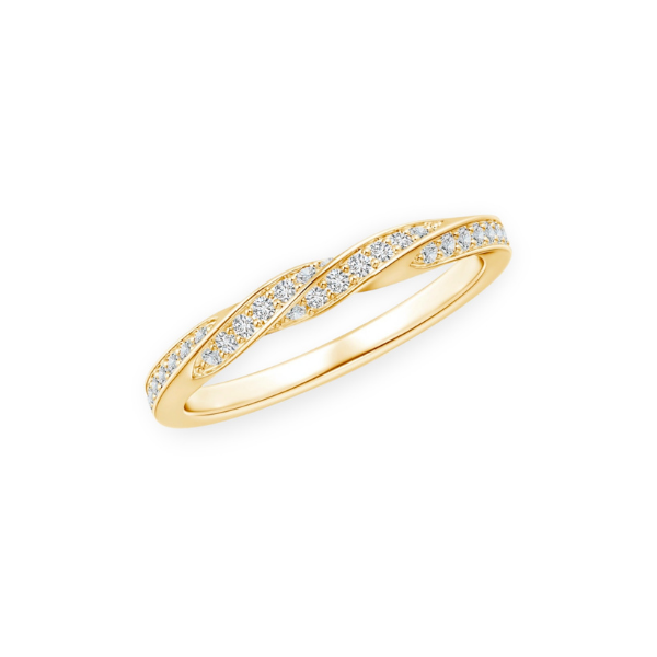 14K Solid Gold Twisted Half Line Diamond Ring Band