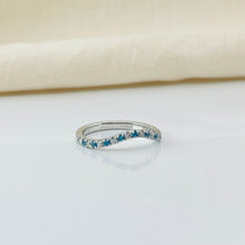 Curved Pave Aquamarine Birthstone 14K Solid Gold Diamond Ring Band