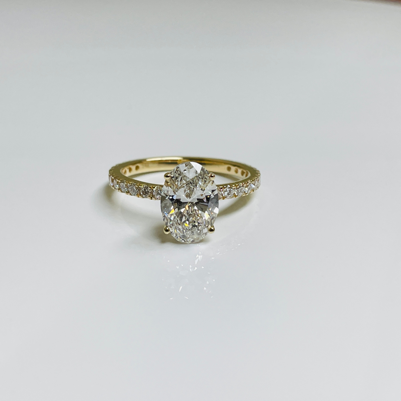 2 to 4 Carat Oval Cut Pave Setting 14K Solid Gold Solitaire Diamond Engagement Ring