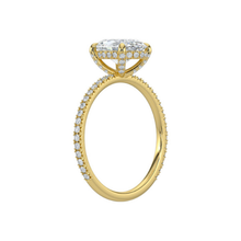 Elegant 14K Solid Gold Oval Cut Hidden Halo with Diamond On Prong Engagement Ring