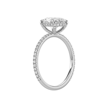 Elegant 14K Solid Gold Oval Cut Hidden Halo with Diamond On Prong Engagement Ring