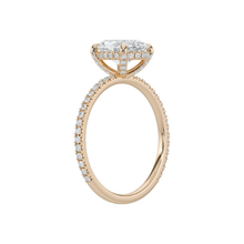 Elegant 14K Solid Gold Oval Cut Hidden Halo with Diamond On Prong Engagement Ring