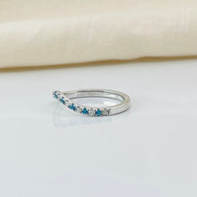 Curved Pave Aquamarine Birthstone 14K Solid Gold Diamond Ring Band
